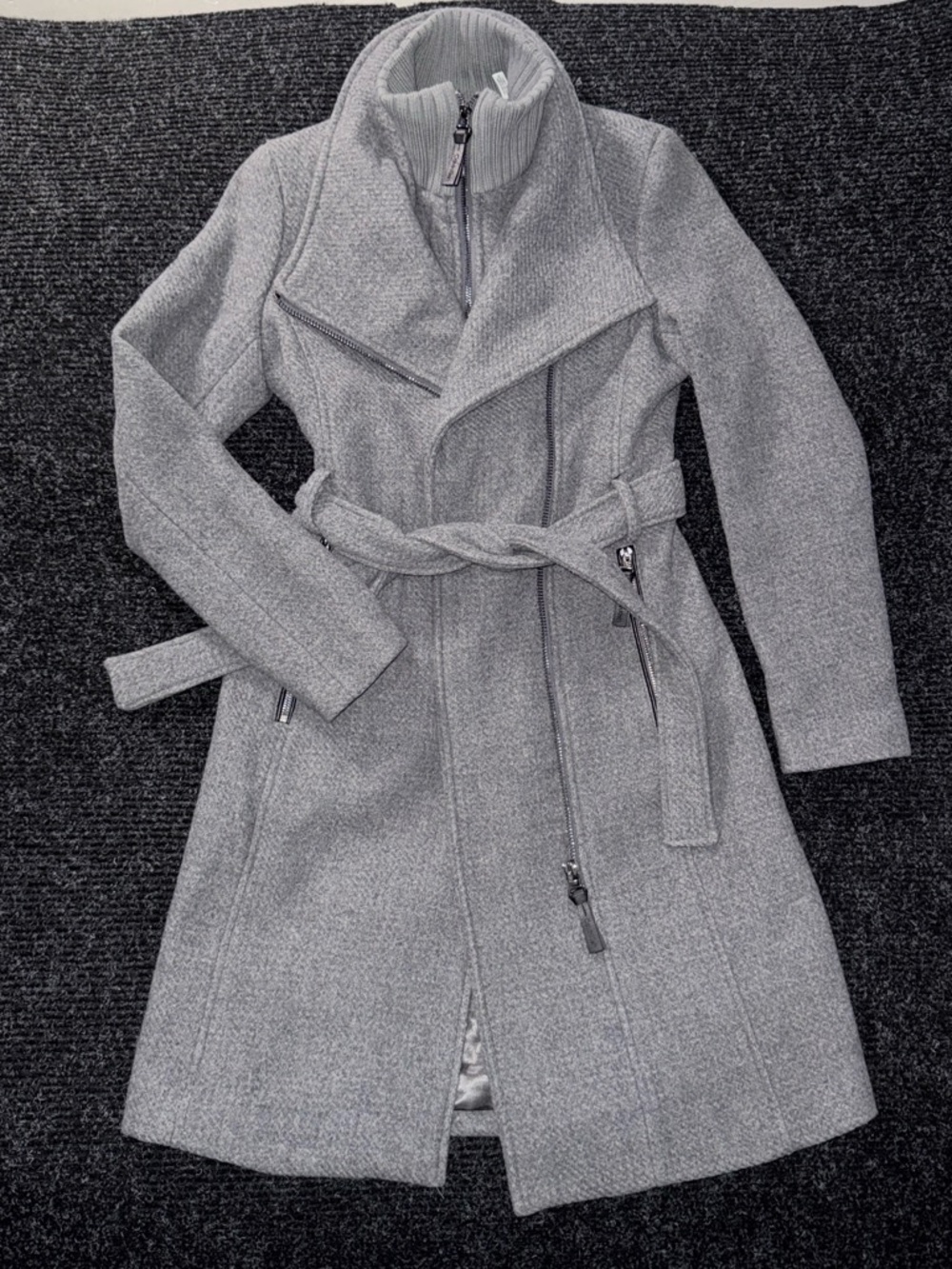Calvin Klein Light Gray Belted Wool-Blend Trench Coat